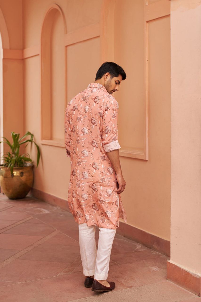GARDENIA BLOOM COLLARED KURTA PAJAMA SET FOR MEN'S