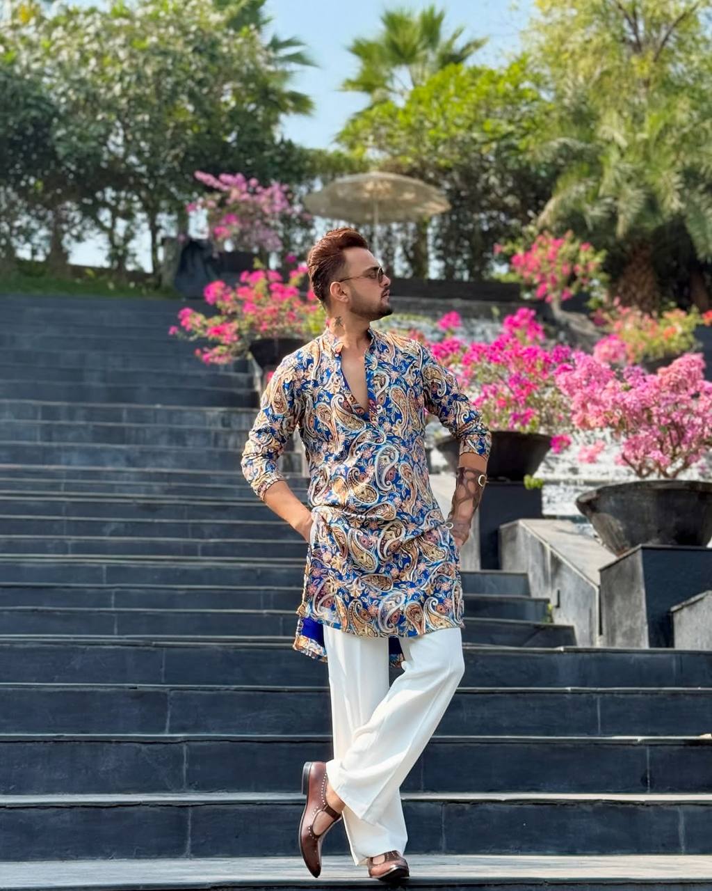 JAIPUR BLUE PRINTED KURTA PAJAMA SET FOR MEN'S