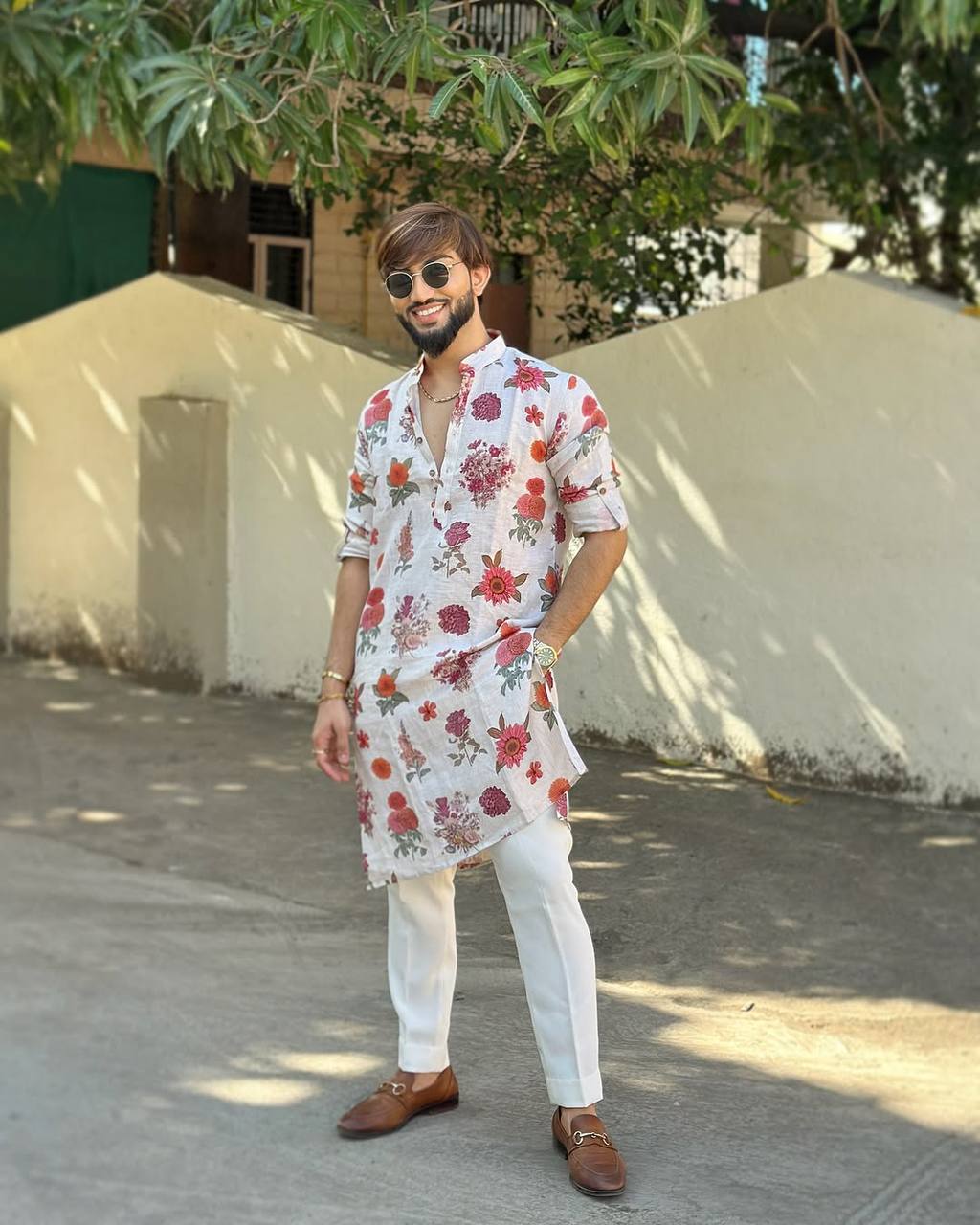 IVORY ROSE  PRINTED KURTA PAJAMA SET FOR MEN'S