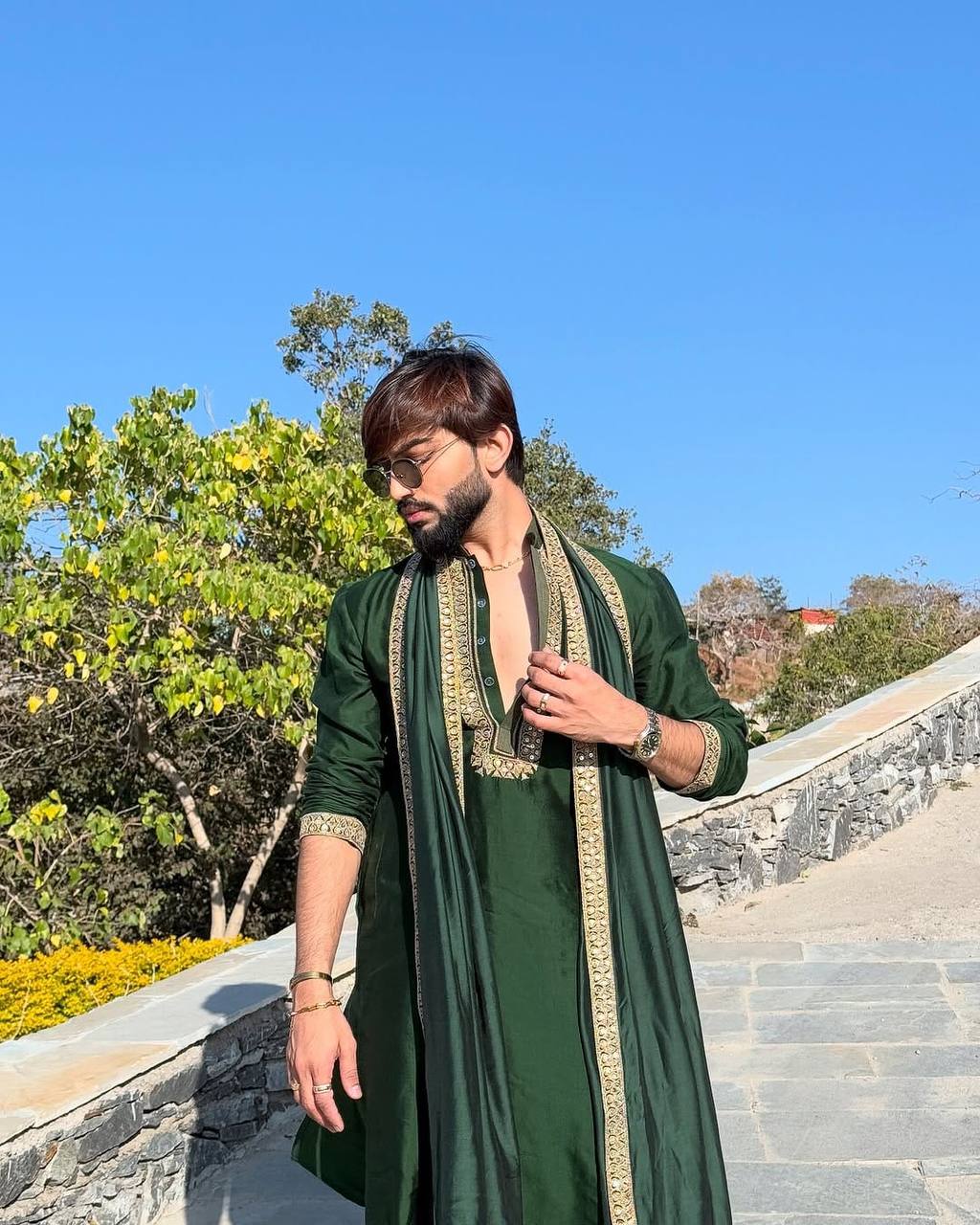 REGAL GREEN SILK EMBRODRED KURTA WITH DUPATTA SET