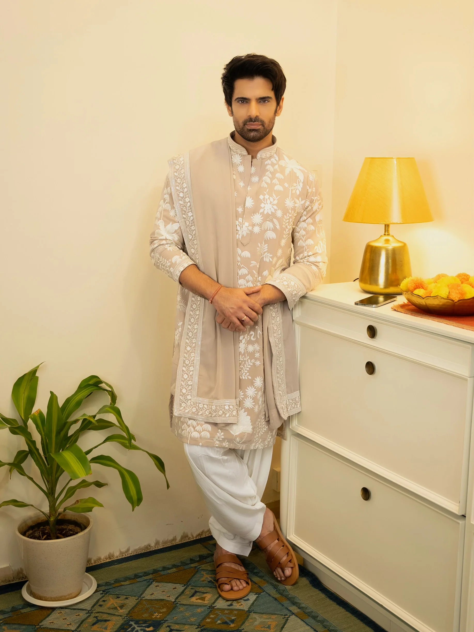 BEIGE KURTA SET WITH PANT AND DUPATTA