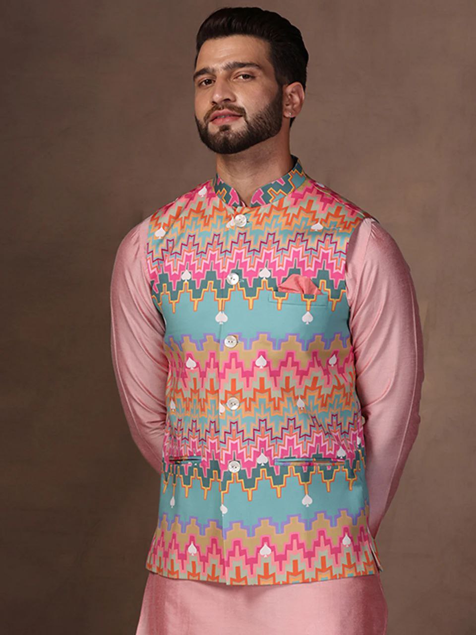 MEN'S MULTI COLOR REGULAR FIT FLORAL PRINT KURTA PANTS WITH NEHRU JACKET