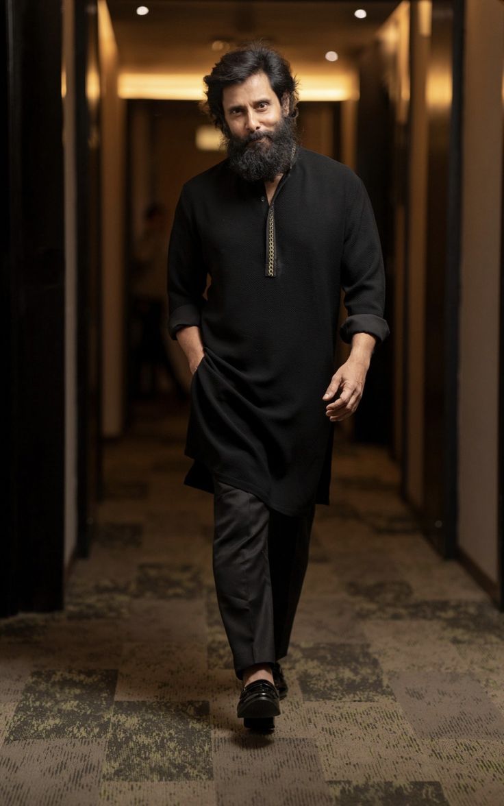 Black Hand Embroidered Kurta With Pants