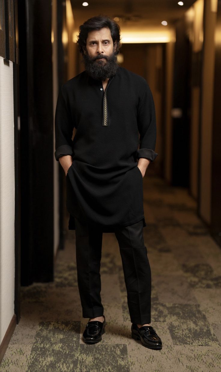 Black Hand Embroidered Kurta With Pants